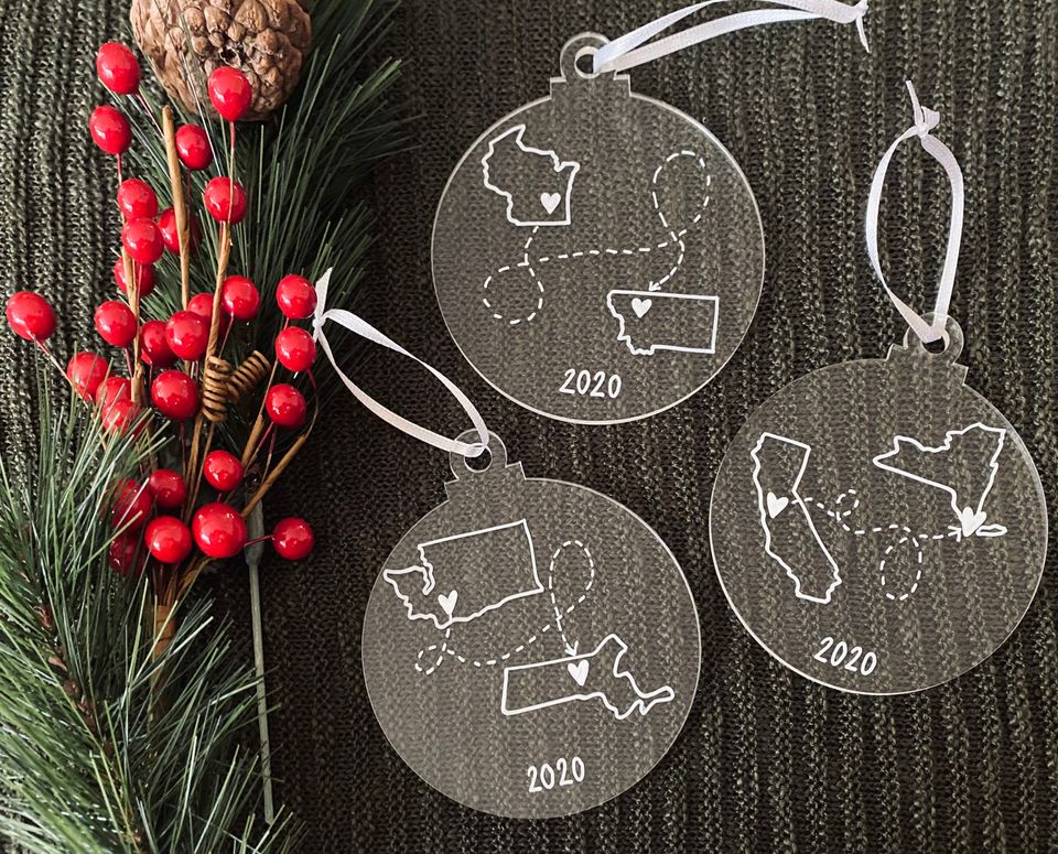 Personalized State to State Ornament: Long Distance Gift