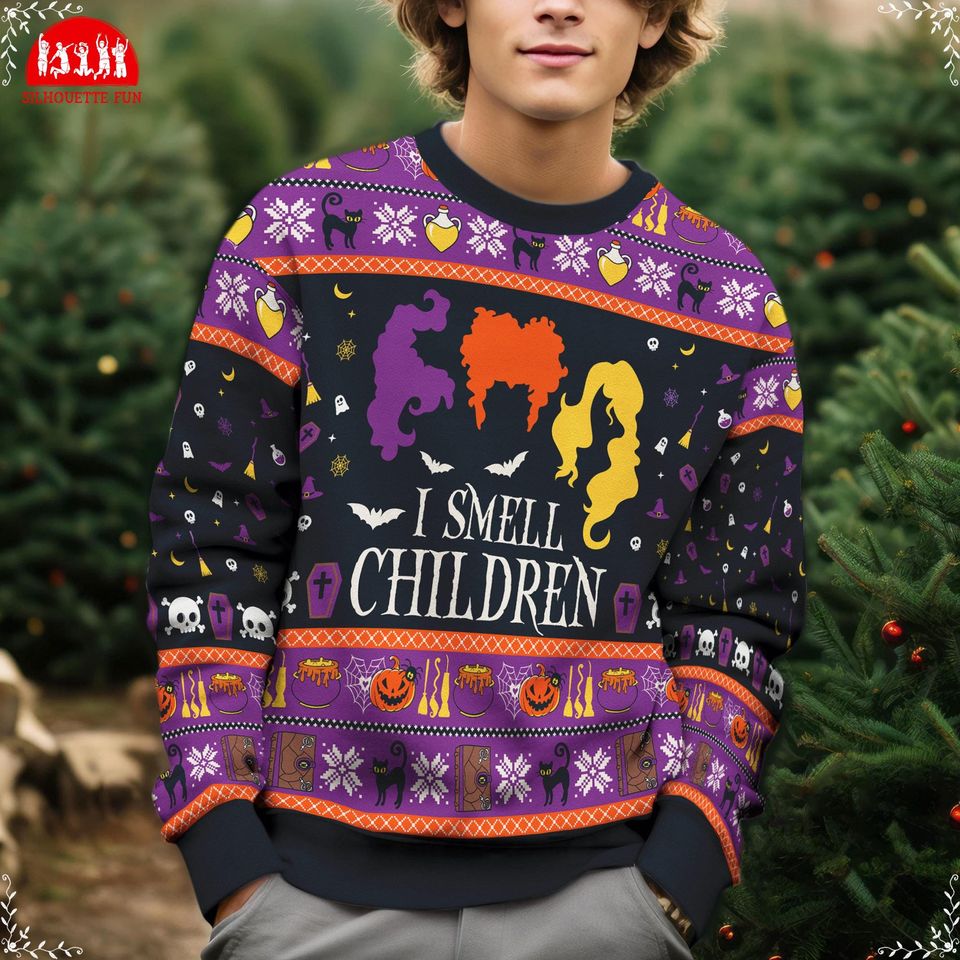 Hocus Pocus I Smell Chirdren Ugly Christmas Sweater, Hocus Pocus Xmas Sweater