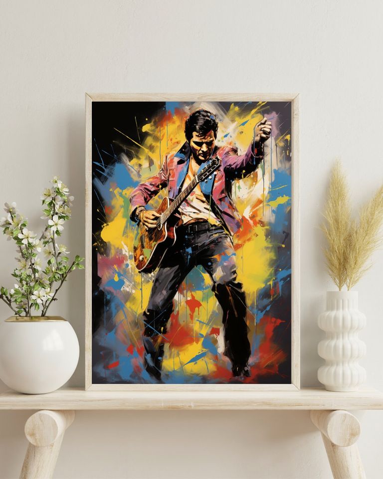 Colorful Elvis Inspiration, Wall Decor, Rock 'n' Roll, Unique Gift, Elvis Presley, Guitar Player