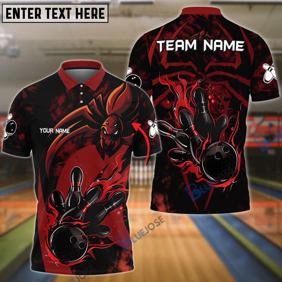 Spider Bowling Red Personalized Name, Team Name 3D Shirt
