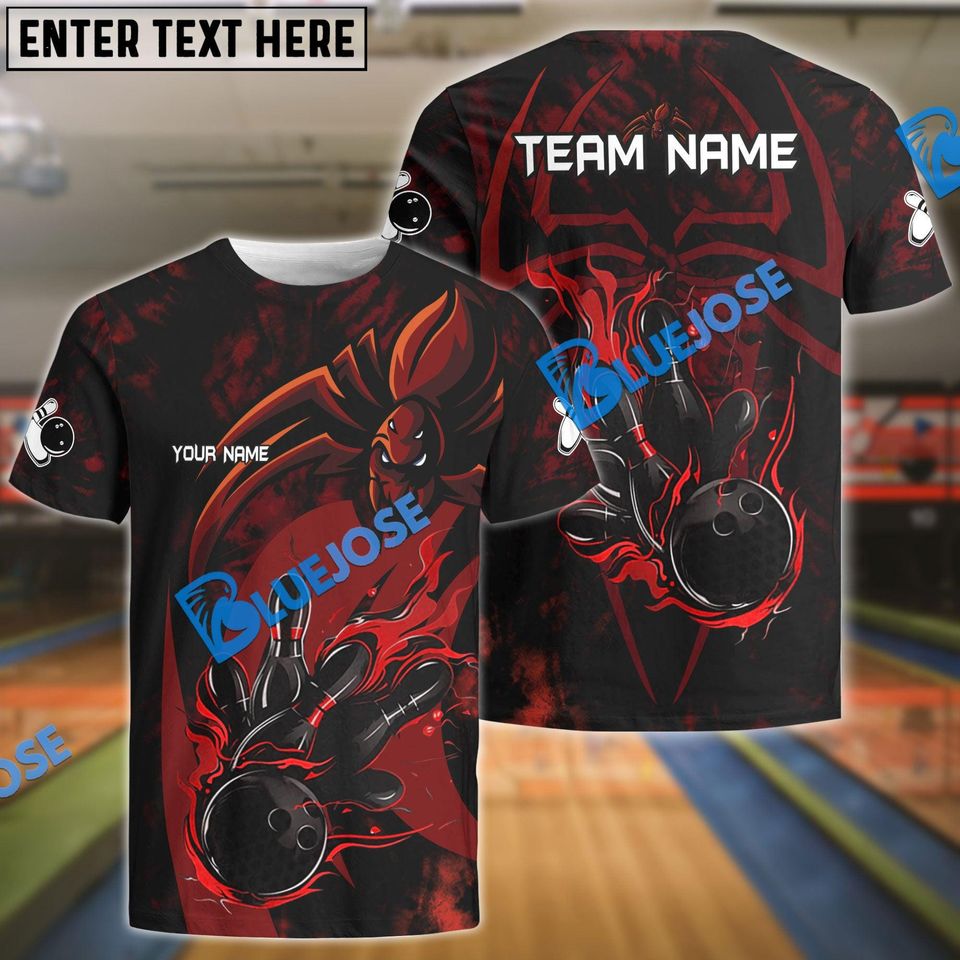 Spider Bowling Red Personalized Name, Team Name 3D Shirt