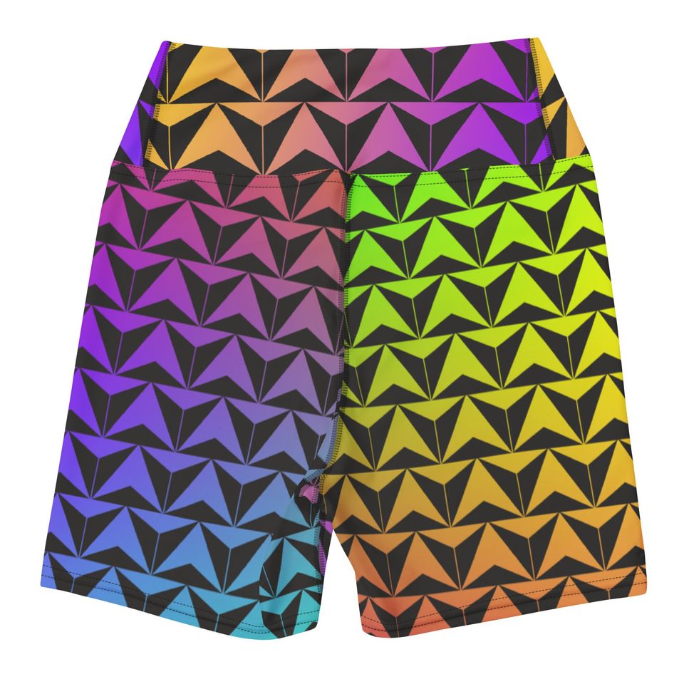 Neon Spaceship World Yoga Shorts- Running Costume, Bounding, Trip Wear