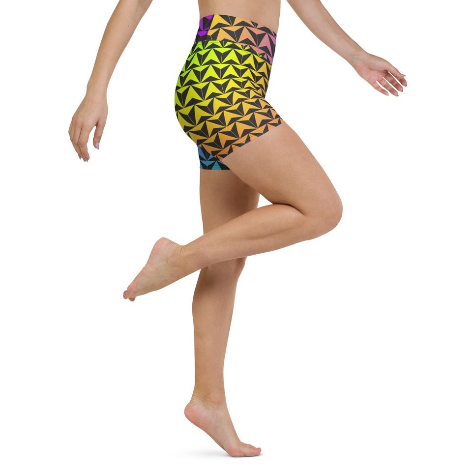 Neon Spaceship World Yoga Shorts- Running Costume, Bounding, Trip Wear