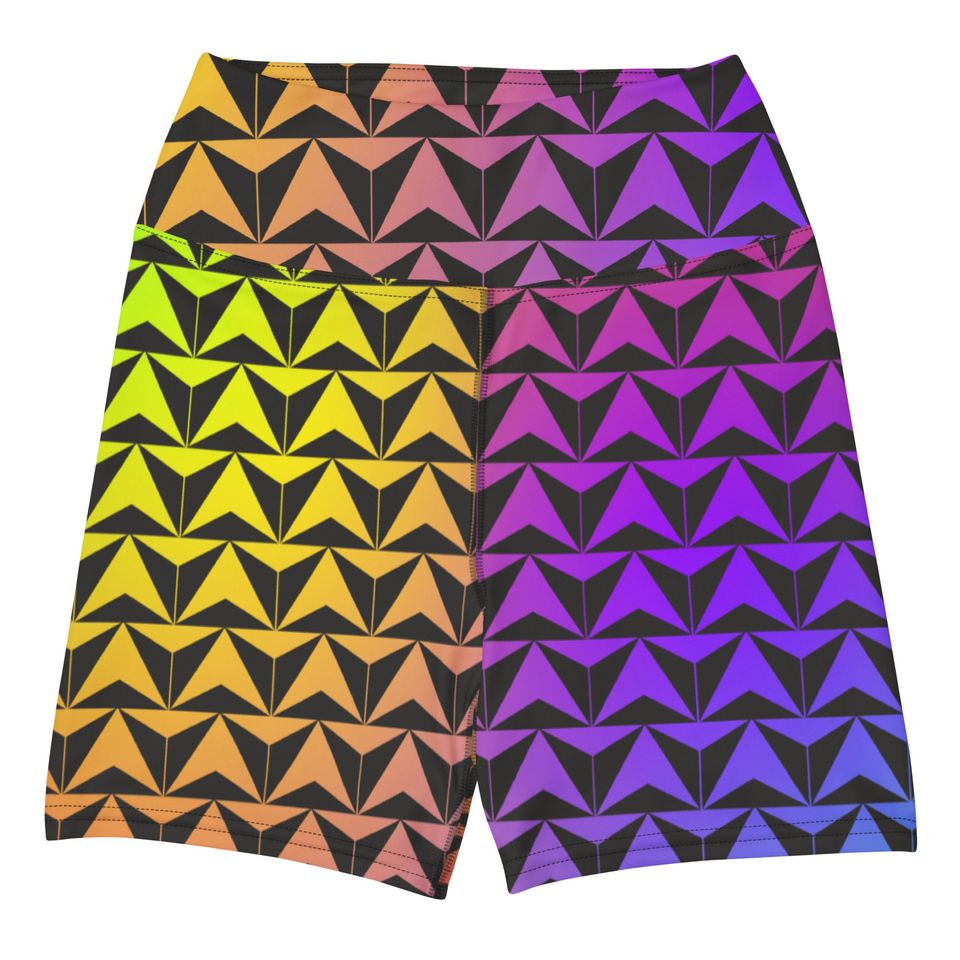 Neon Spaceship World Yoga Shorts- Running Costume, Bounding, Trip Wear