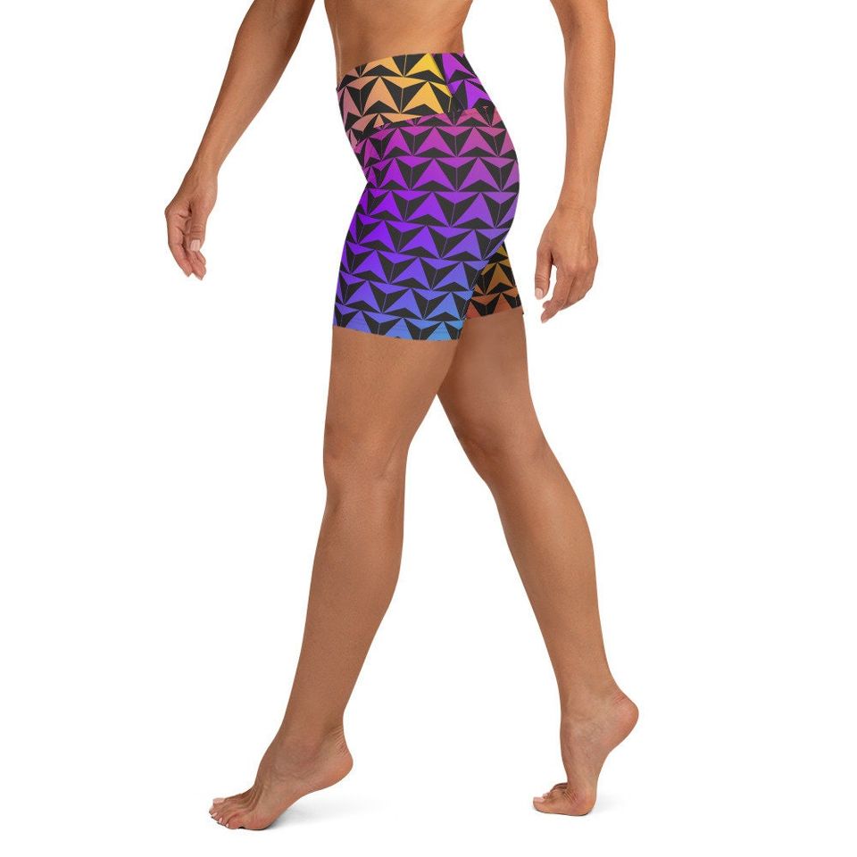 Neon Spaceship World Yoga Shorts- Running Costume, Bounding, Trip Wear