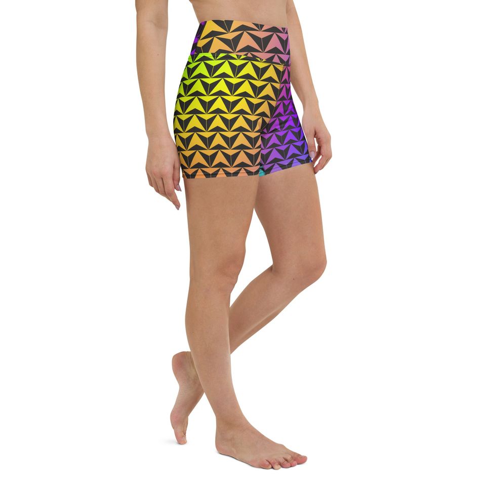 Neon Spaceship World Yoga Shorts- Running Costume, Bounding, Trip Wear