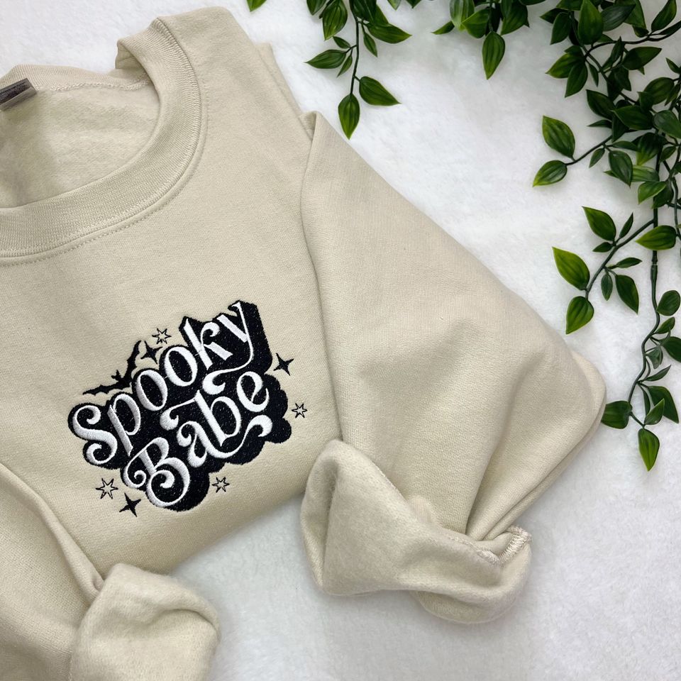 Spooky Babe Embroidered Sweatshirt | Unisex Hoodie | Long Sleeve | Pullover