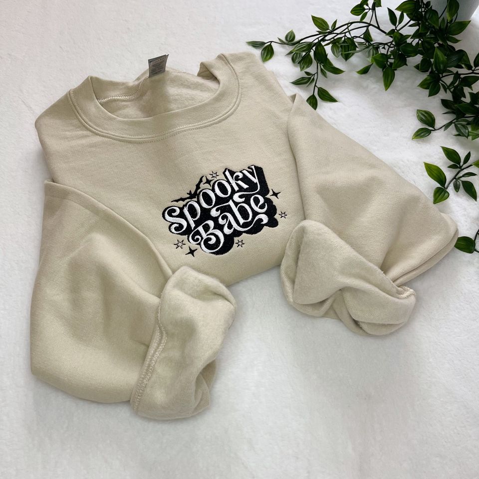 Spooky Babe Embroidered Sweatshirt | Unisex Hoodie | Long Sleeve | Pullover