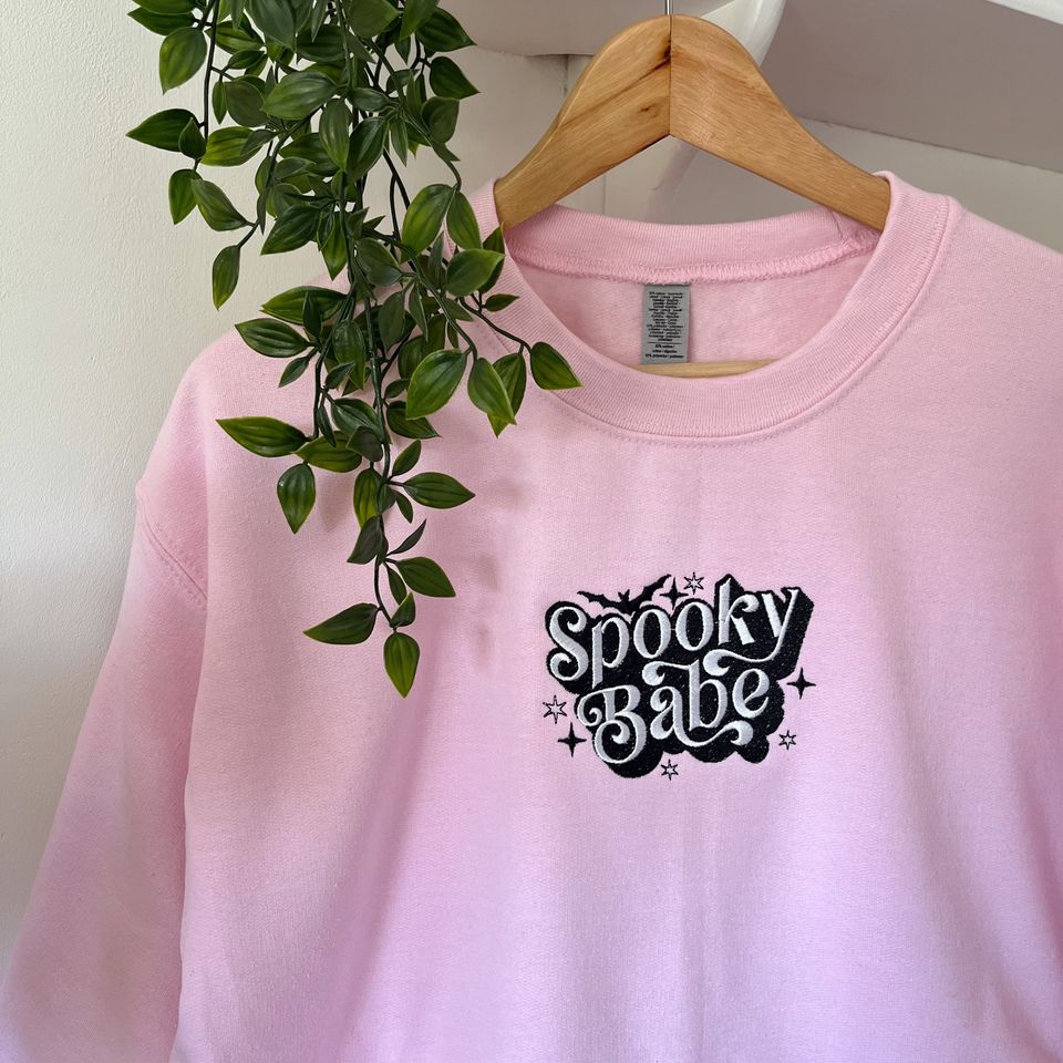 Spooky Babe Embroidered Sweatshirt | Unisex Hoodie | Long Sleeve | Pullover