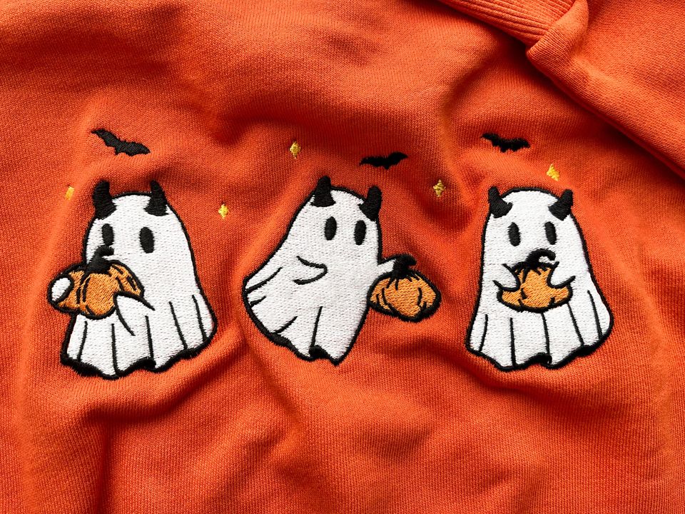 Embroidered Pumpkin Ghost Sweatshirt, Jack-o-Lantern Sweatshirt