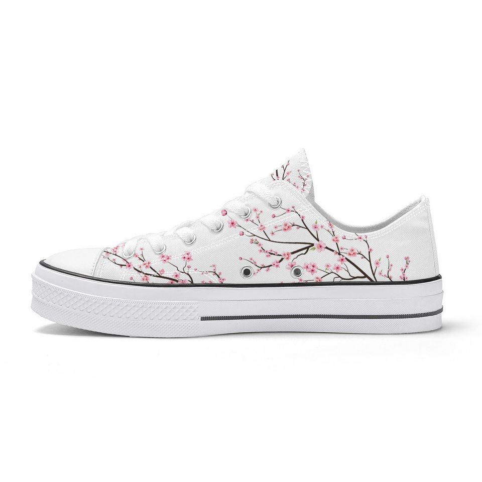 Snow White Unisex Cherry Blossom flower Converse style Low tops, Original Sakura shoes for him, Women Low top sneakers, Kawaii shoes