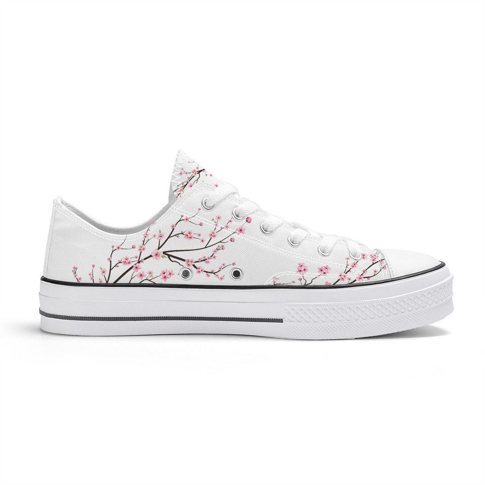 Snow White Unisex Cherry Blossom flower Converse style Low tops, Original Sakura shoes for him, Women Low top sneakers, Kawaii shoes