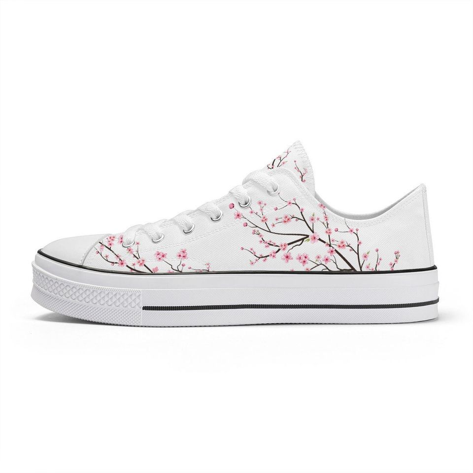 Snow White Unisex Cherry Blossom flower Converse style Low tops, Original Sakura shoes for him, Women Low top sneakers, Kawaii shoes