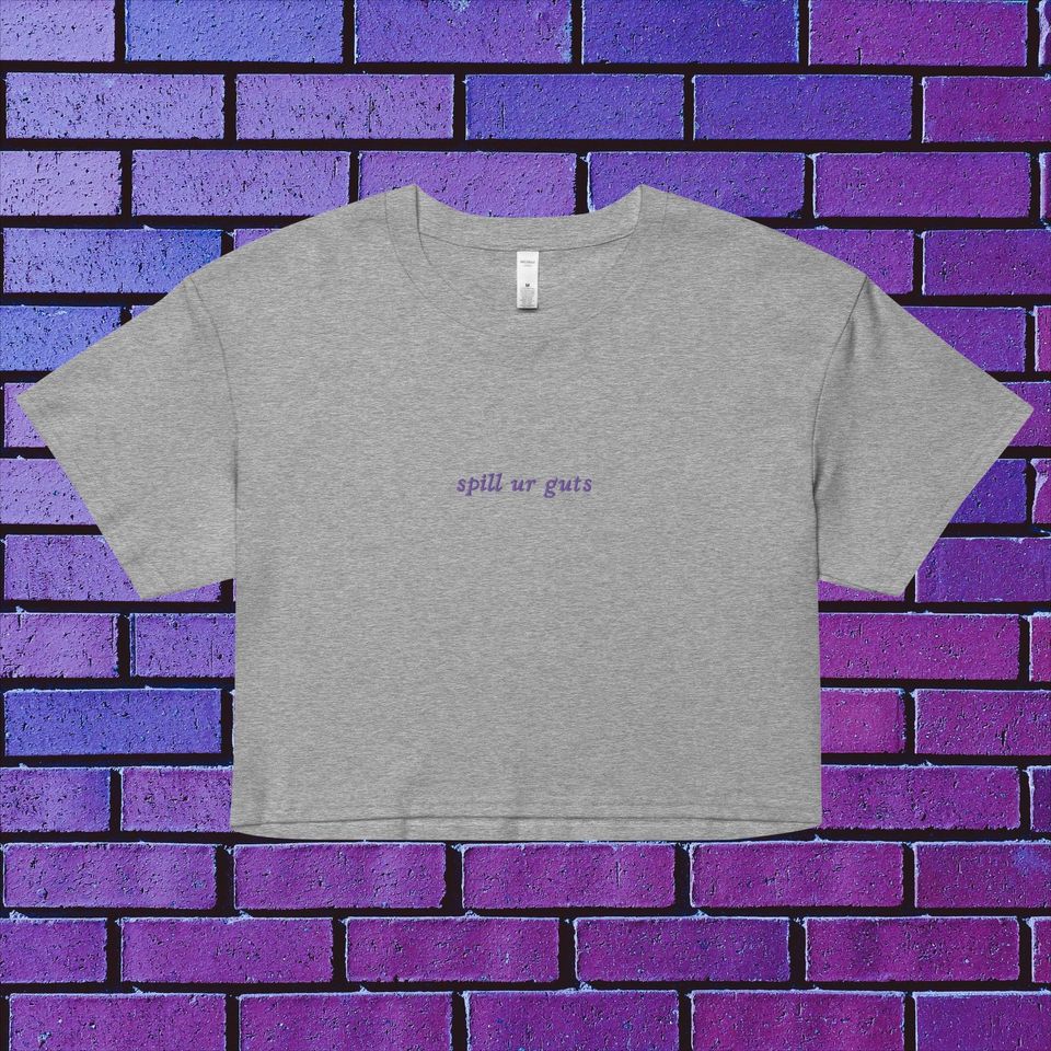 purple embroidered spill ur guts olivia rodrigo crop top
