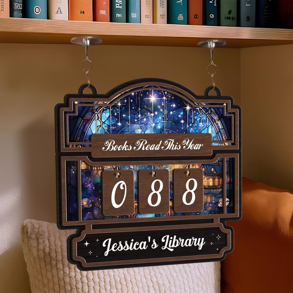 Personalized Books Read This Year Sign, Custom Reading Tracker, Magical Library Book Count Hanging Display for Home Library Classroom