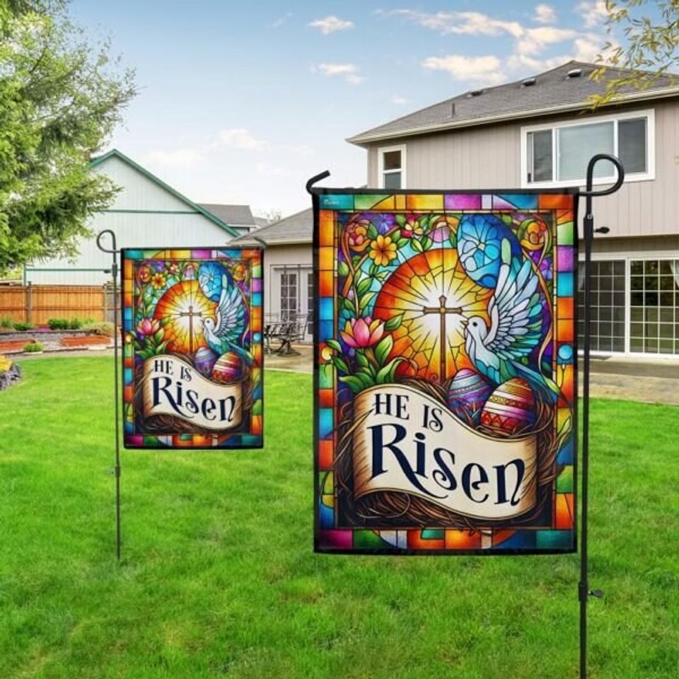He Is Risen Easter Flag, Easter Garden Flag, Yard Decor, Easter Egg Flag, Jesus Resurrection Flag, Christian Flag