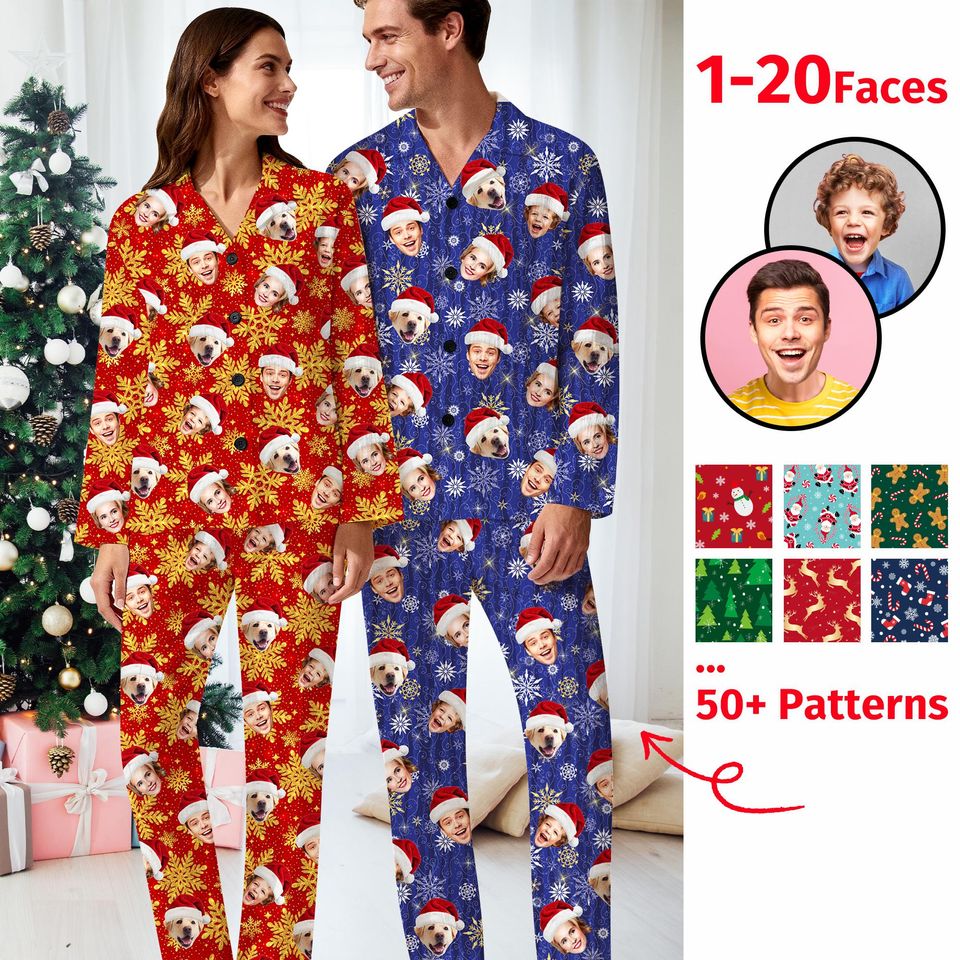 Personalized Christmas Pajamas: Face/Photo V-Neck PJs Set