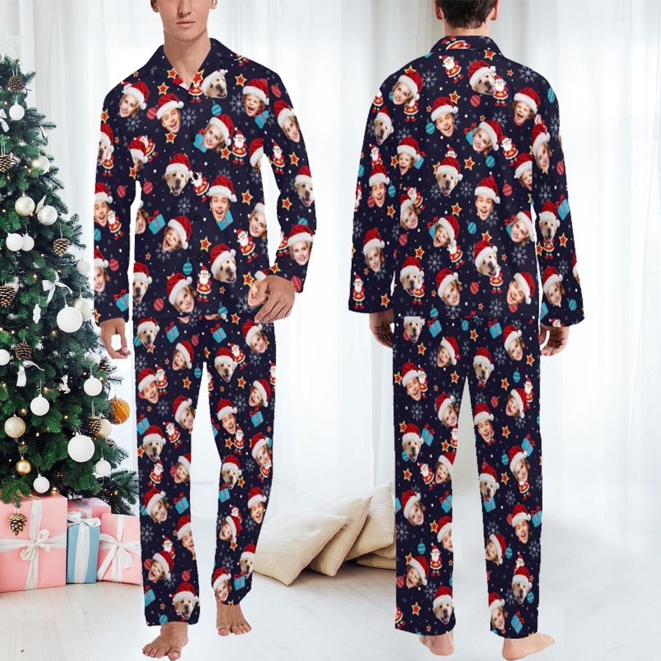 Personalized Christmas Pajamas: Face/Photo V-Neck PJs Set