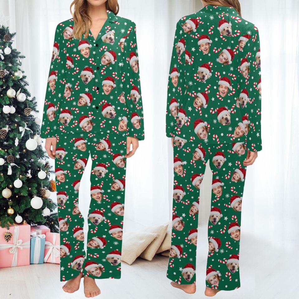 Personalized Christmas Pajamas: Face/Photo V-Neck PJs Set