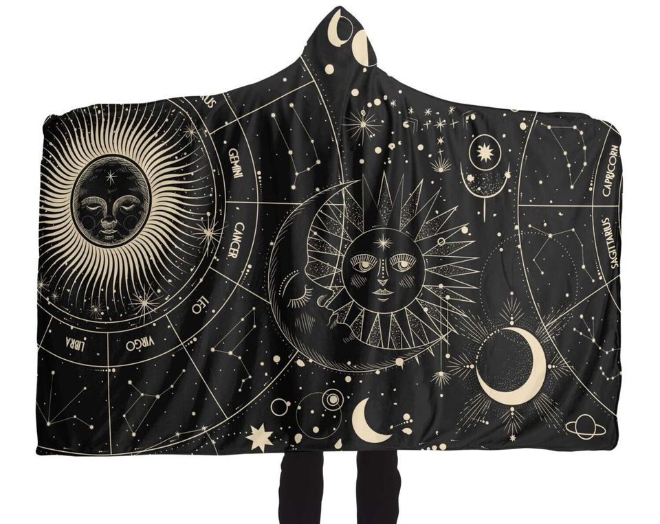 Sun Moon Phase Hooded Blanket