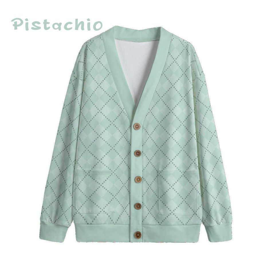 Ode to Green Argyle Diamond Print V-Neck Print Cardigan Unisex