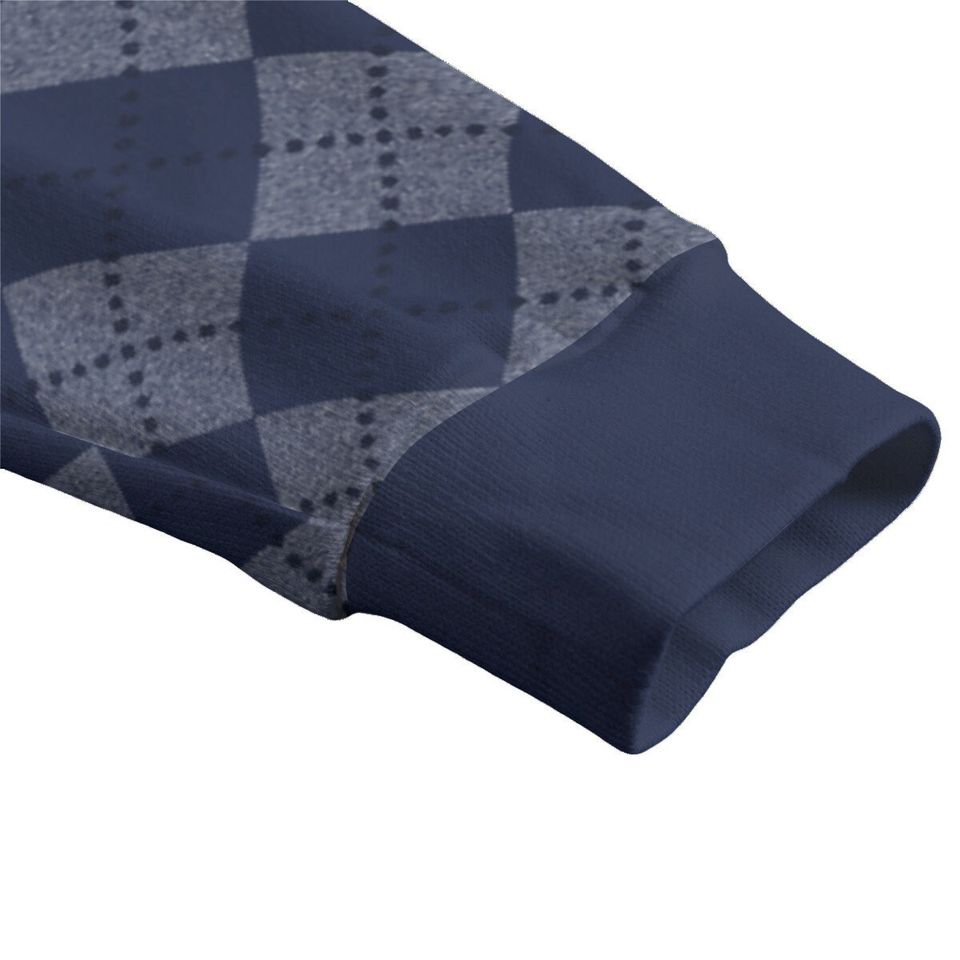 Ode to Blue Argyle Diamond Print V-Neck Print Cardigan