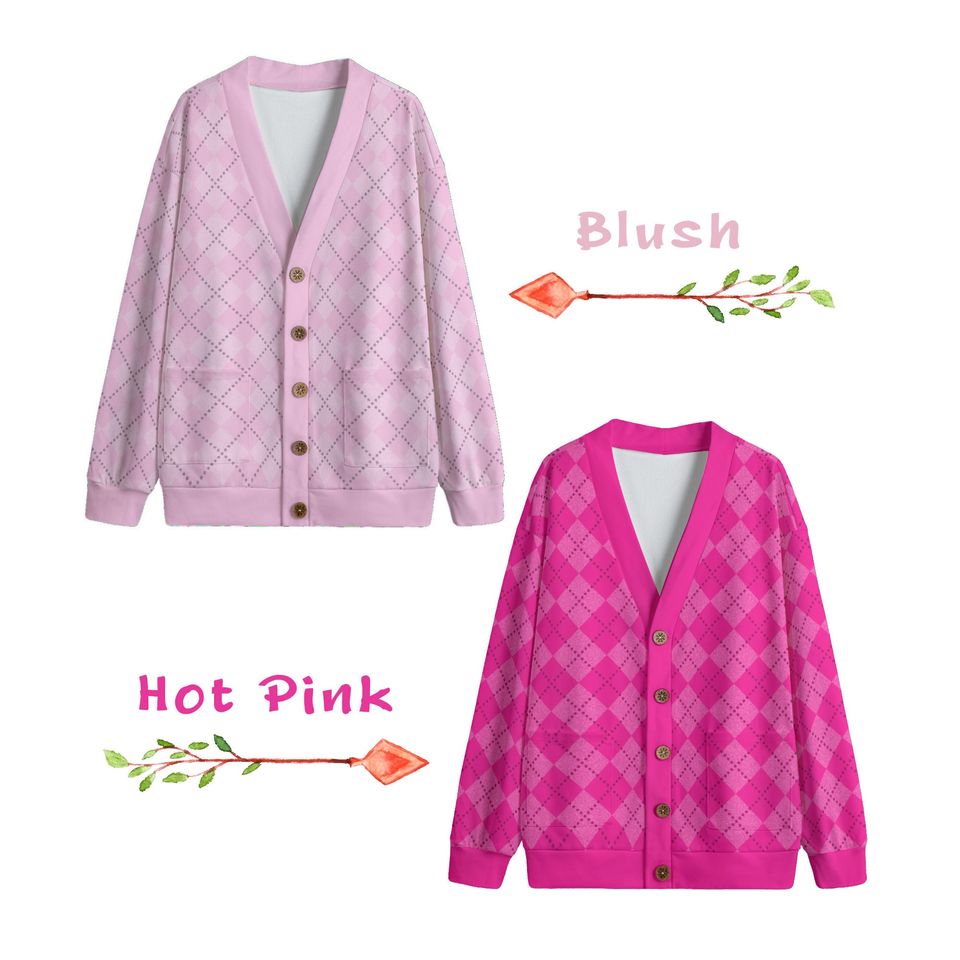 Ode to Pink Argyle Print V-Neck Print Cardigan with Button Closure
