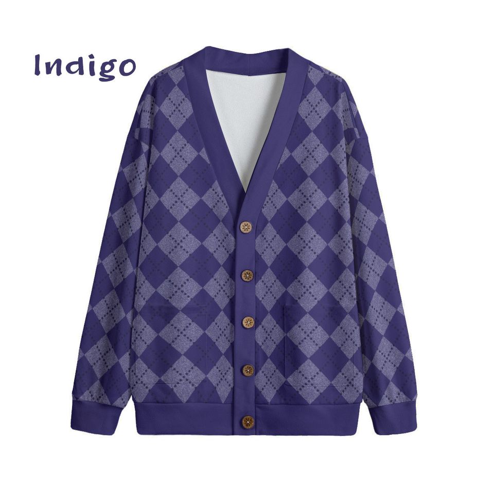 Ode to Blue Argyle Diamond Print V-Neck Print Cardigan