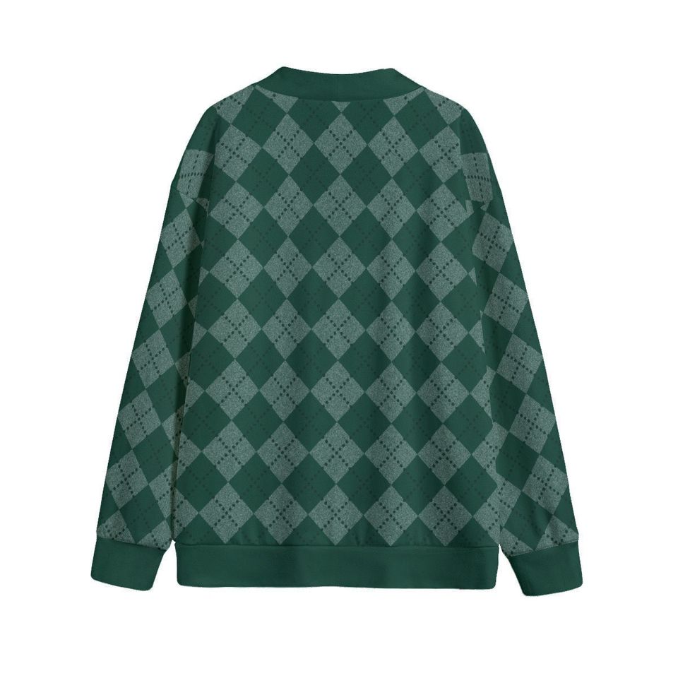 Ode to Green Argyle Diamond Print V-Neck Print Cardigan Unisex