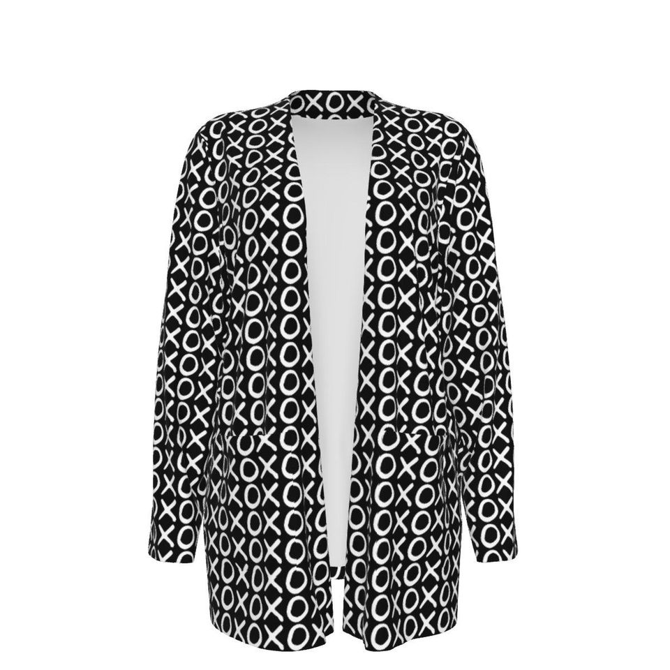 XOXO - Black & White - All-Over Print Women's Patch Cardigan
