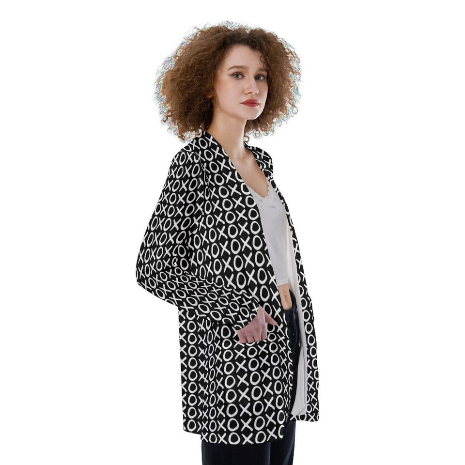 XOXO - Black & White - All-Over Print Women's Patch Cardigan