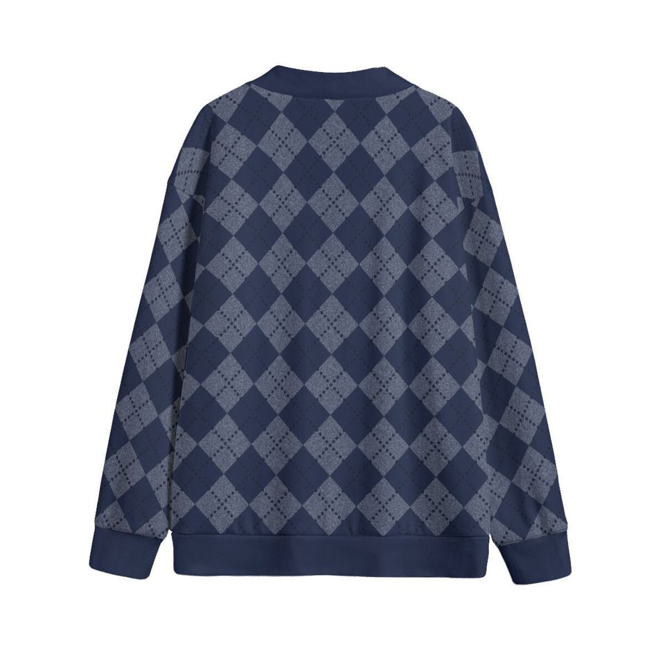 Ode to Blue Argyle Diamond Print V-Neck Print Cardigan