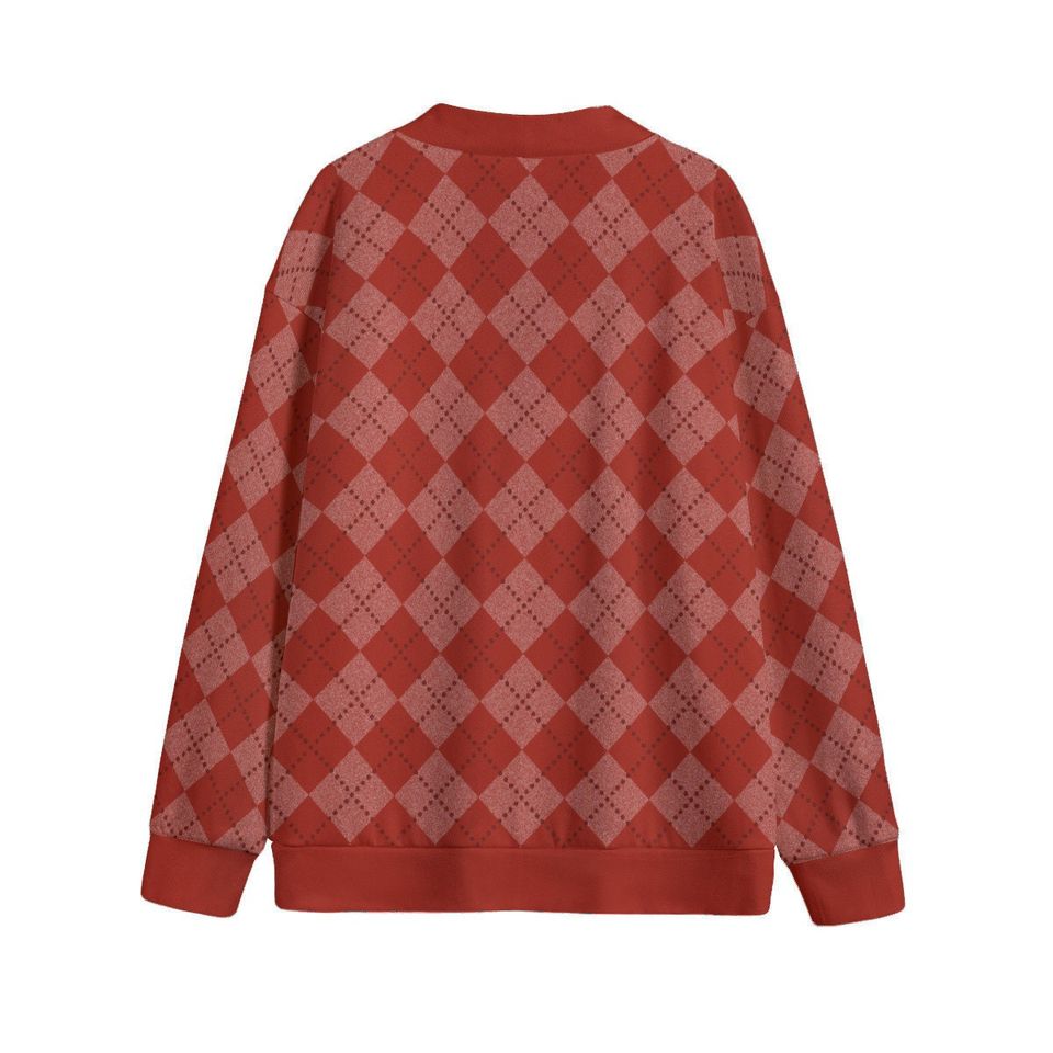 Ode to Red Argyle Diamond Print V-Neck Print Cardigan