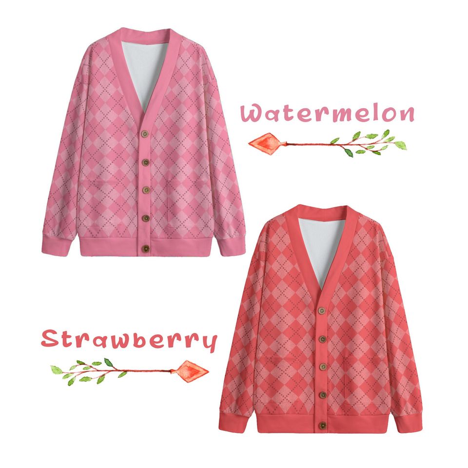Ode to Pink Argyle Print V-Neck Print Cardigan with Button Closure