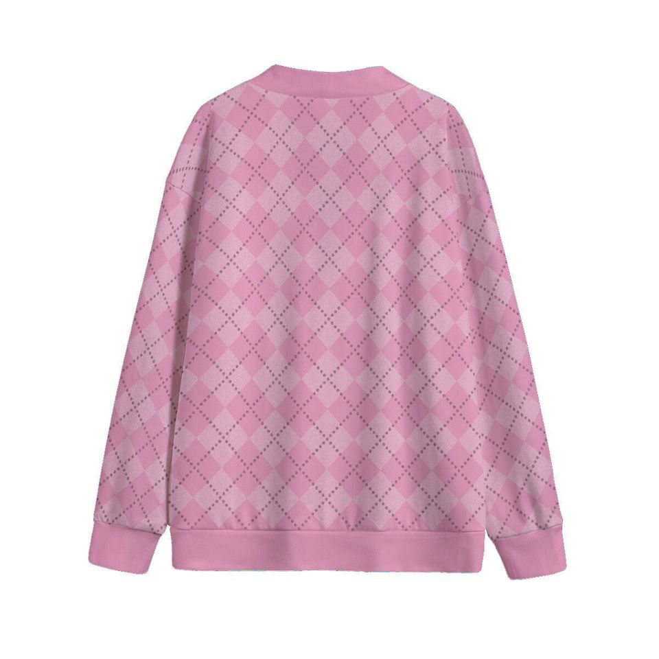 Ode to Pink Argyle Print V-Neck Print Cardigan with Button Closure