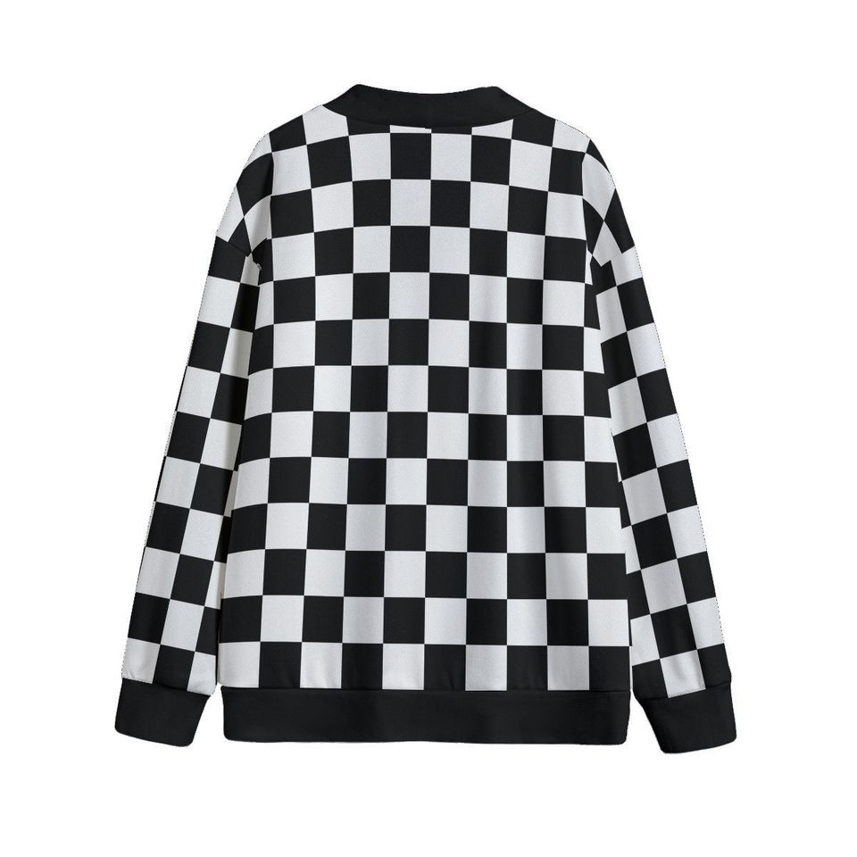 Black & White All-Over Checkered Print Cardigan