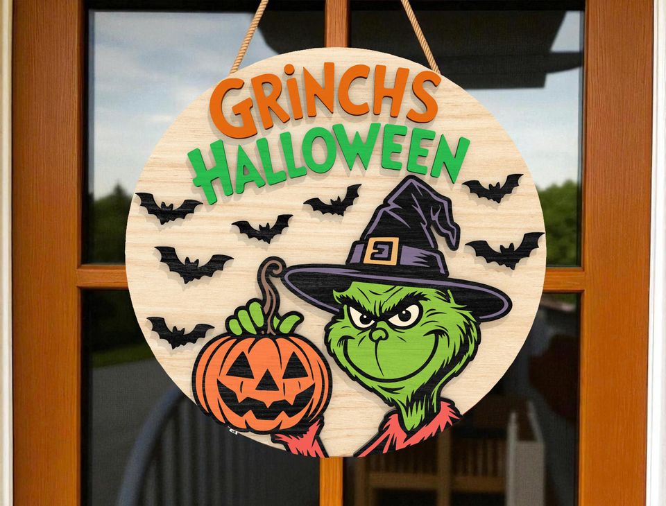 funny character Halloween Round Door Sign
