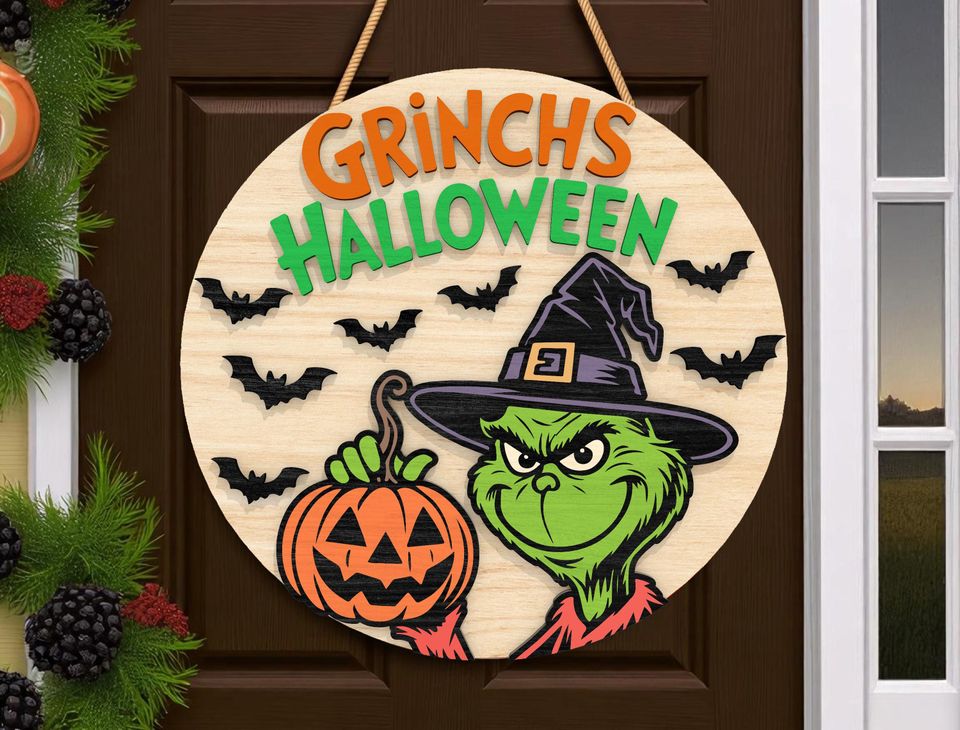 funny character Halloween Round Door Sign
