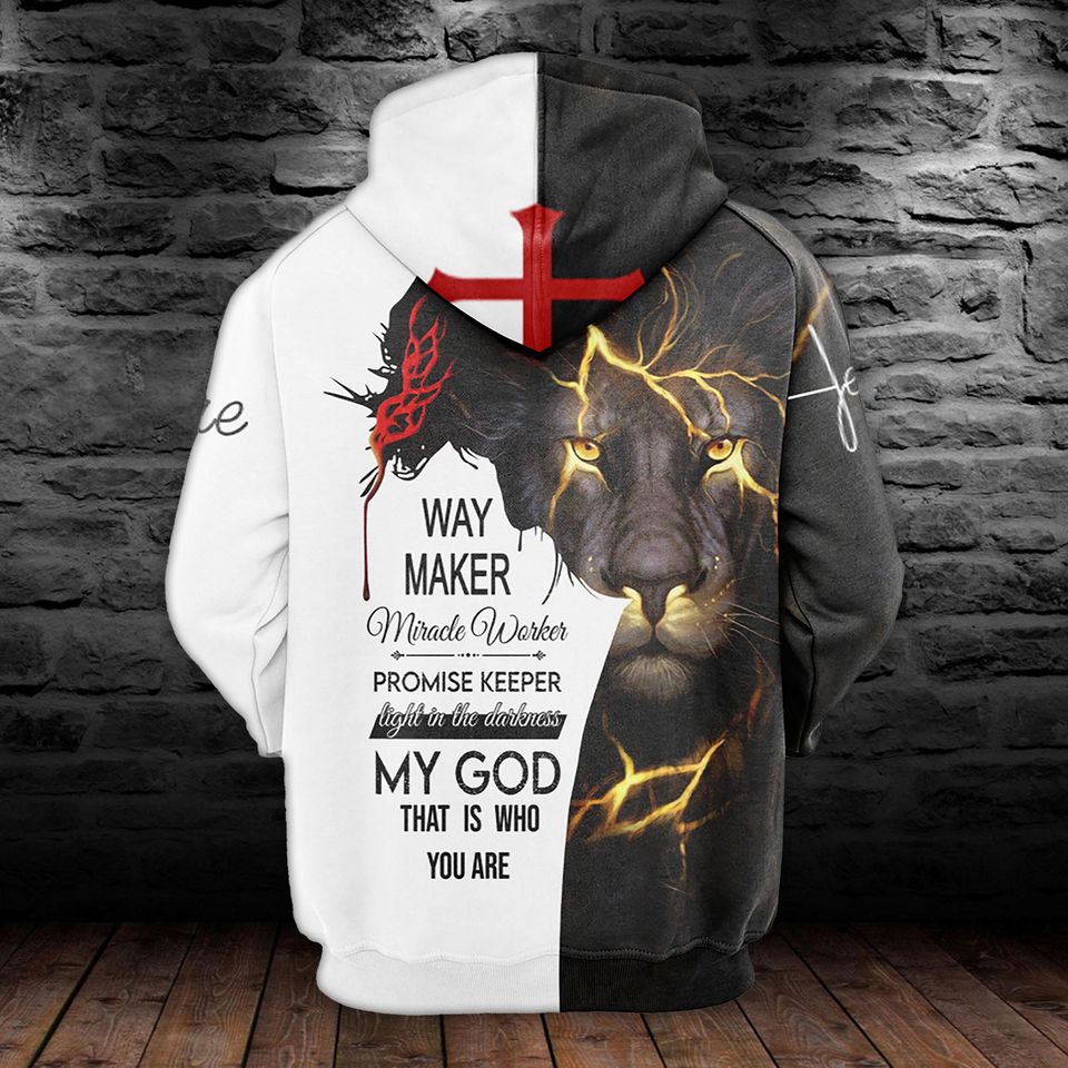 Jesus Christ Lion Way Maker Miracle Worker 3D Pullover Hoodie