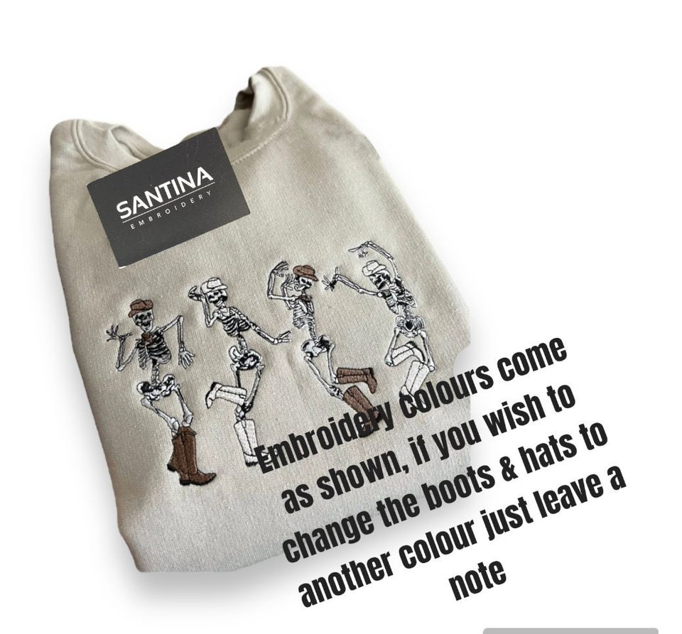 Embroidered Cowboy Skeletons Sweatshirt,  Dancing Skeletons Sweatshirt Halloween Crewneck