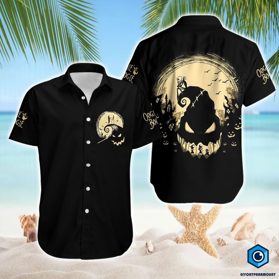 Oogie Boogie Halloween Hawaiian Shirt, Jack Sally Oogie Boogie Nightmare Before Christmas Gift, Halloween Button Up Tee, Oogie Boogie Shirt