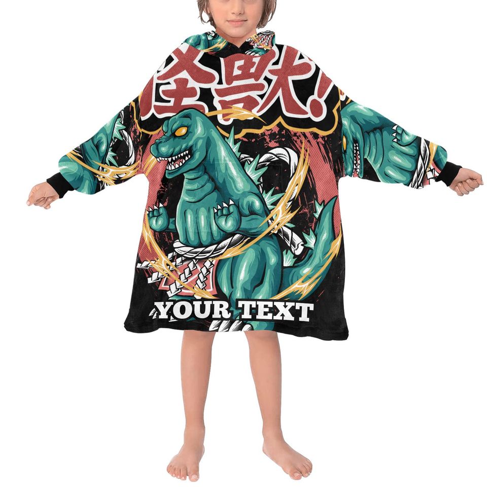 god zilla Kids Hoodie Blanket Gift Personalized Text