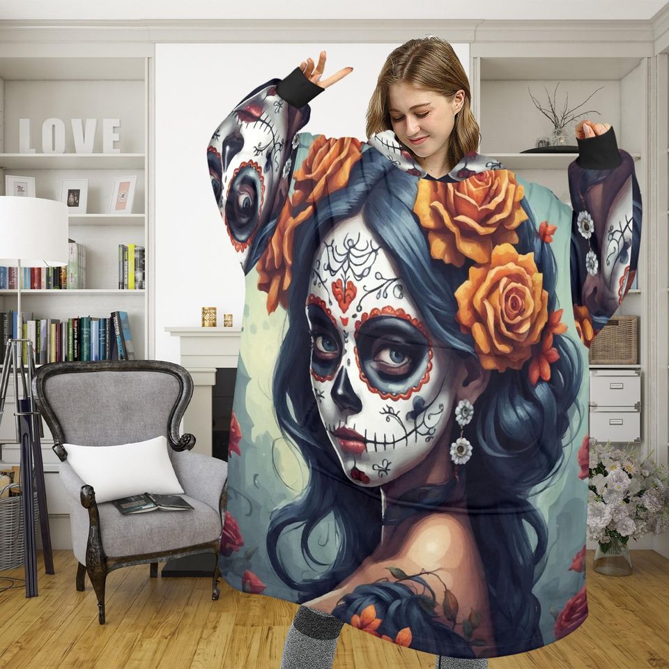 Da De Los Muertos Blanket Hoodie Personalized Chicano Blanket