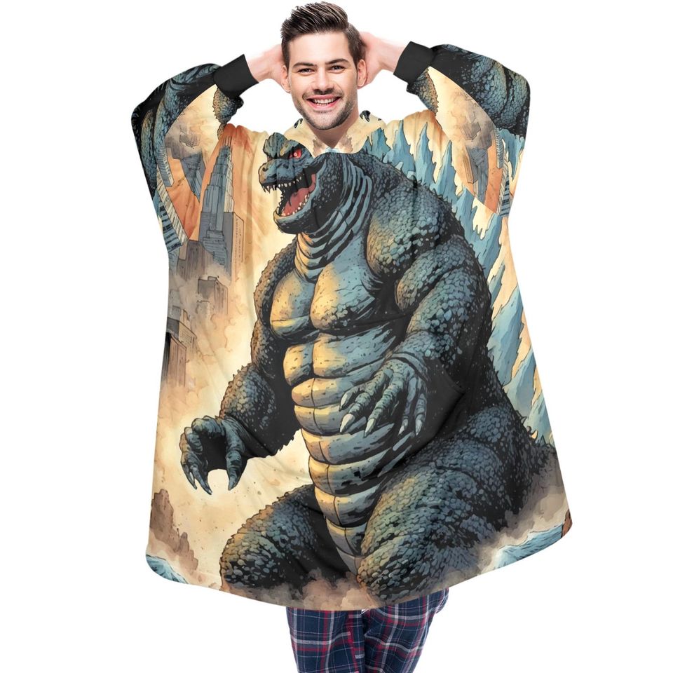god zilla Blanket Hoodie Retro Kaiju Comics Personalized Blanket