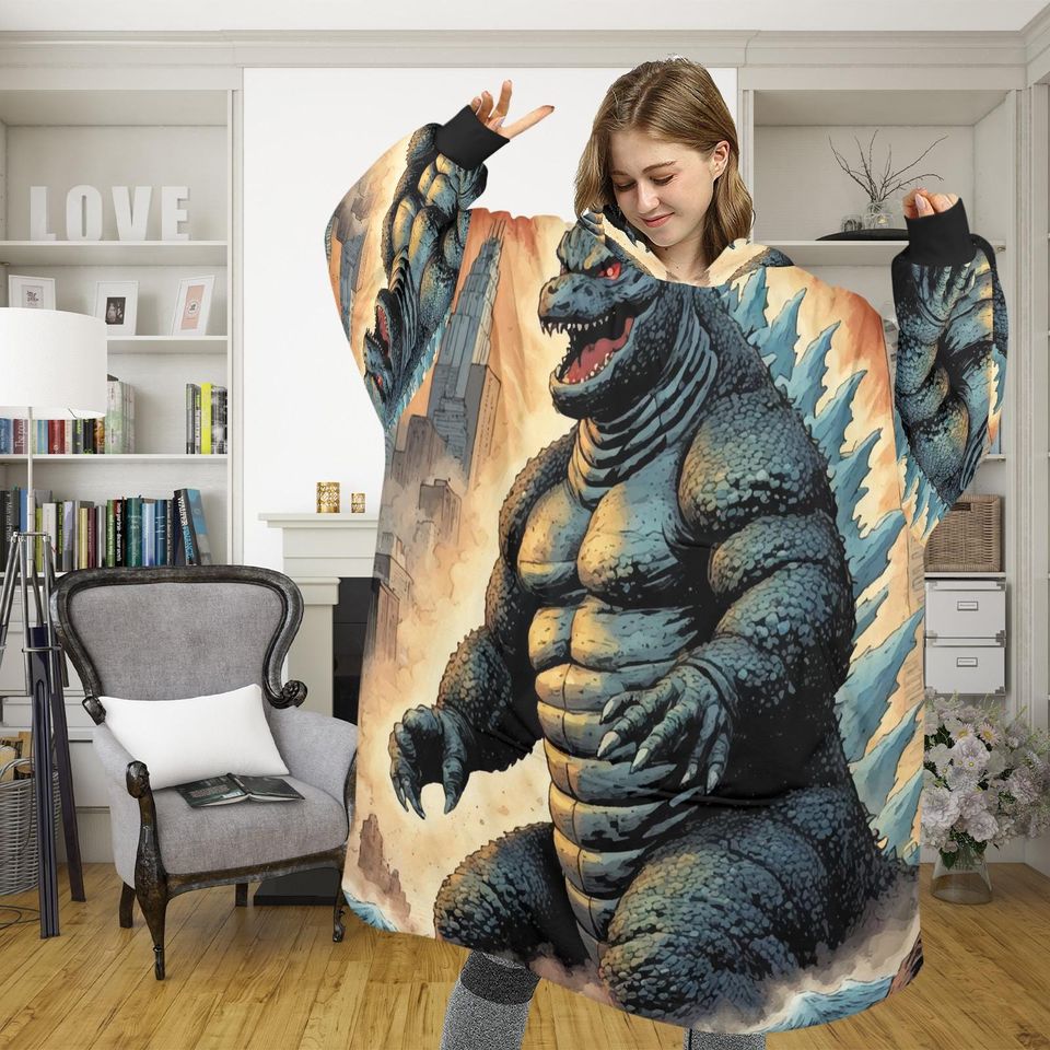 god zilla Blanket Hoodie Retro Kaiju Comics Personalized Blanket