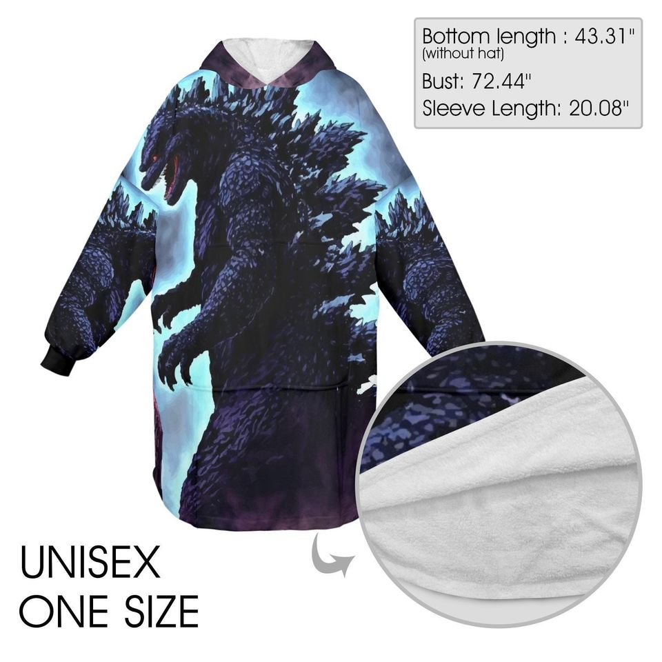 god zilla Blanket Hoodie Retro Cartoon Comics Personalized Blanket
