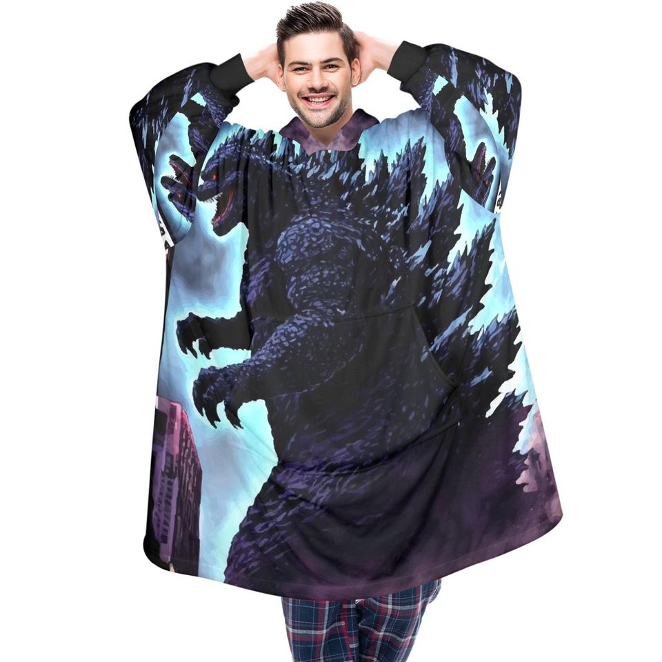 god zilla Blanket Hoodie Retro Cartoon Comics Personalized Blanket