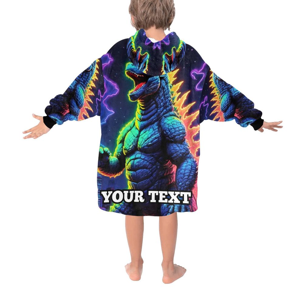 god zilla Kids Hoodie Blanket Personalized Text Gift Custom