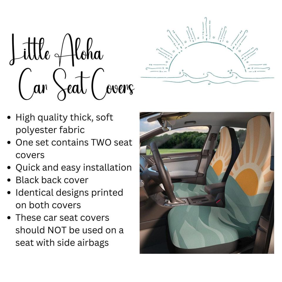 Retro Boho Car Seat Covers, 70s Sun and Sea Pattern (Set of Two)