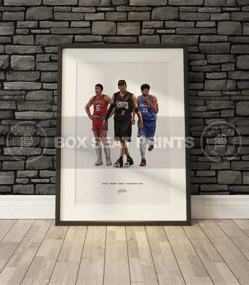 Dr J Allen Iverson Joel Embiid Basketball Art Poster